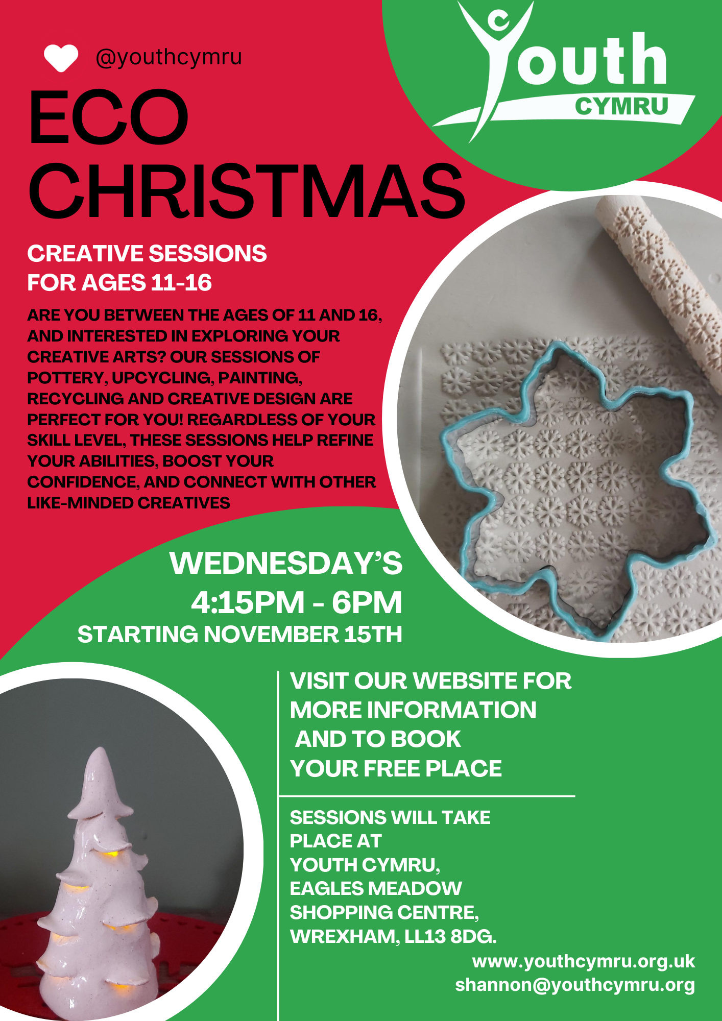 Are you between the ages of 11 and 16, and interested in exploring your creative arts? Our sessions of pottery, upcycling, painting, recycling and creative design are perfect for you! Regardless of your skill level, these sessions help refine your abilities, boost your confidence, and connect with other like-minded creatives